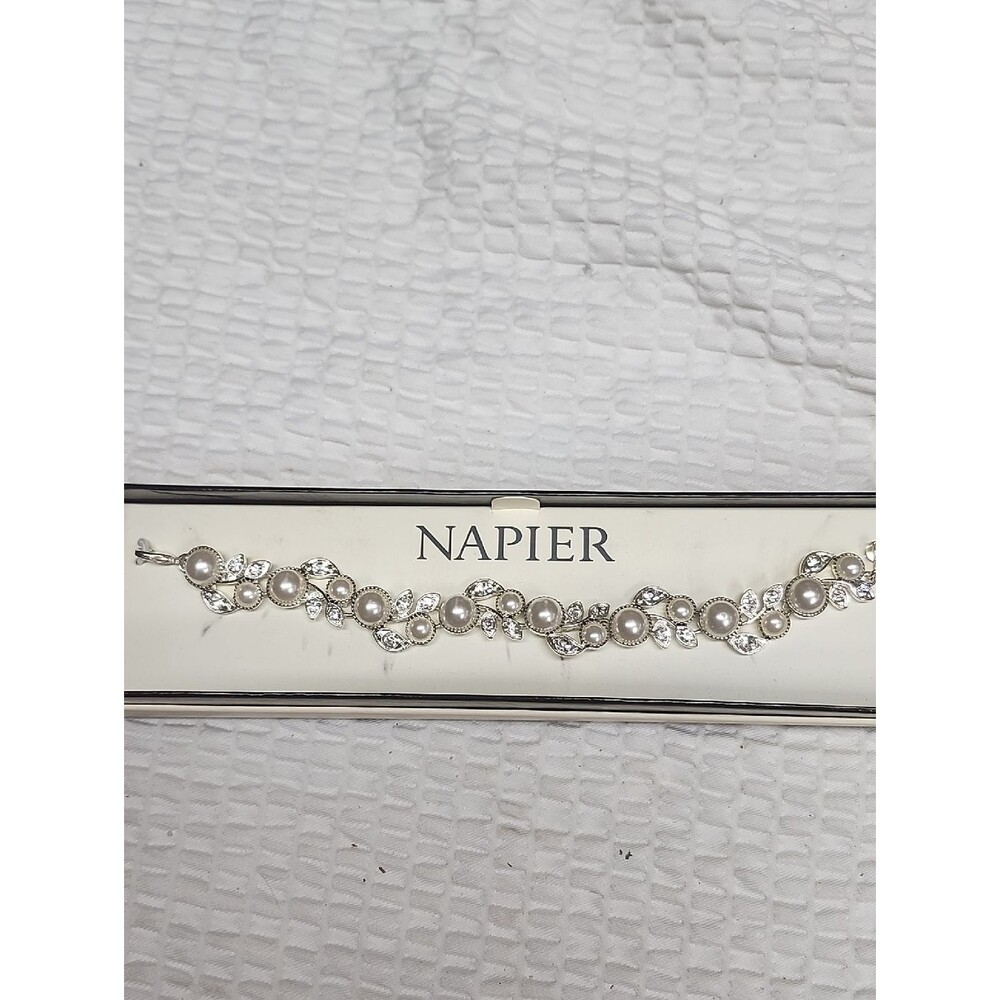 Napier Silver-Tone Pearl and Clear Crystal Bracelet